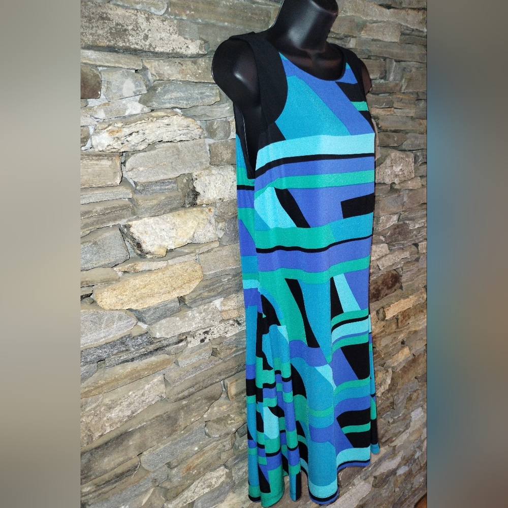 American Living sleeveless geometric blue and turquoise dress - Picture 6 of 7